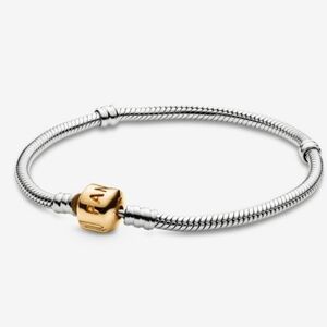 Retired Pandora 14K Gold Clasp Sterling Silver Snake Chain Bracelet 7.1